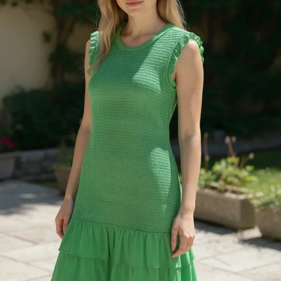 Cynthia Rowley Green Ruffle Midi Dress - Picture 1 of 1